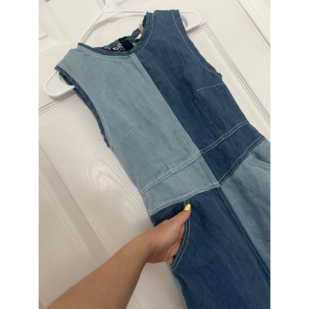 Anthropologie Holding Horses Denim Patchwork Midi Dress Womens Size 2 Sleeveless - Picture 8 of 14